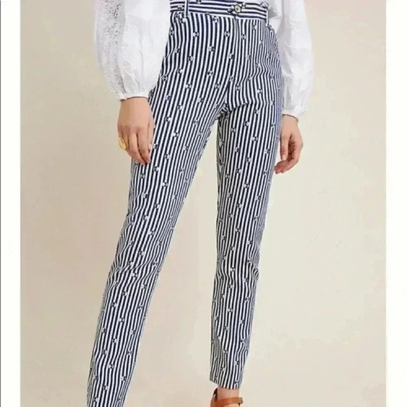 ANTHROPOLOGIE SLIM STRIPED POLKA- DOT TROUSERS IN - Picture 3 of 3